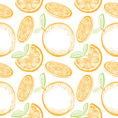 Oranges vector seamless pattern. Ink sketch Oranges. Citrus fruit background. Elements for menu, greeting cards, wrapping paper, cosmetics packaging, posters etc