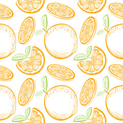 Oranges vector seamless pattern. Ink sketch Oranges. Citrus fruit background. Elements for menu, greeting cards, wrapping paper, cosmetics packaging, posters etc