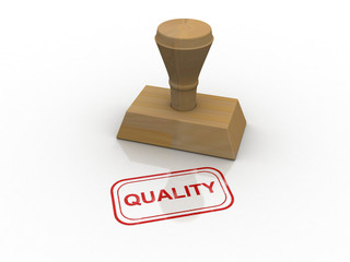 3d illustration Wooden round rubber stamper and stamp with text quality
