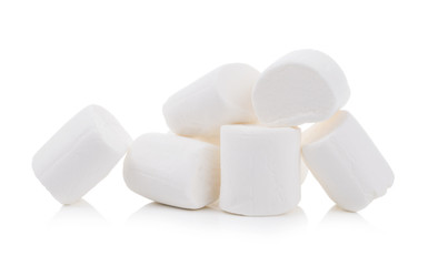 Group of tasty white marshmallows isolated on white background