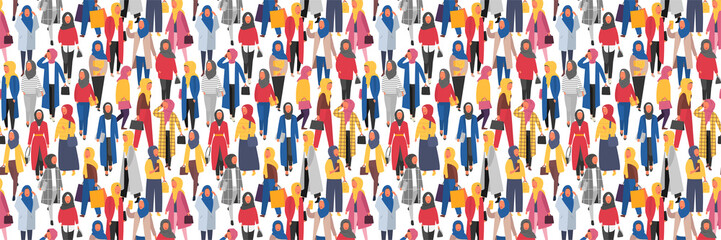 Hijab muslim woman. Arab modern fashion. Vector people banner