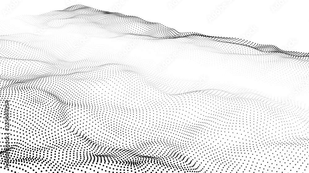 Poster futuristic dots pattern. imitation wave of particles. data visualization. vector illustration.