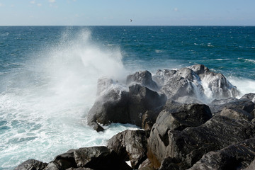 Rocky ocean coast, waves, Iturup island, Kuril islands, Russia