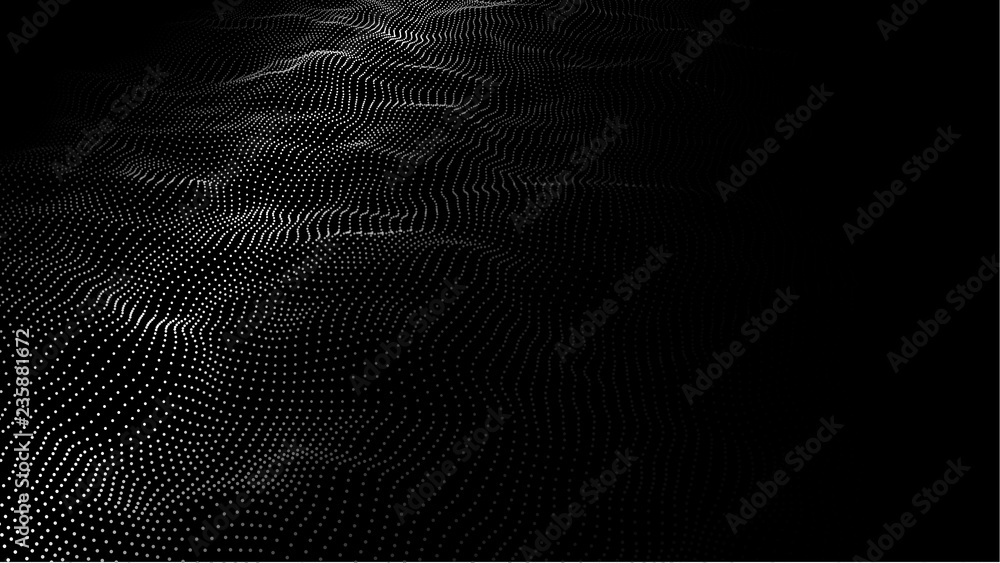 Poster futuristic dots pattern. imitation wave of particles. data visualization. vector illustration.