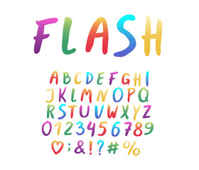 Alphabet modern design. Hand brush font. Letters, numbers and punctuation marks. EPS 10