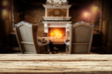 Table background and fireplace 