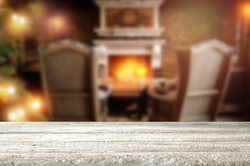 Table background and fireplace 