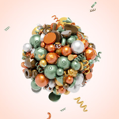 3d render of abstract concept realistic flying shapes primitives composition.