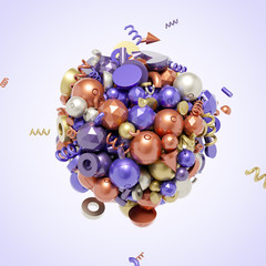 3d render of abstract concept realistic flying shapes primitives composition.