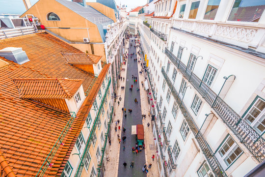 Aerial view of Pedonal street at Lisbon's Chiado district. Lisbon is the only Portuguese city besides Porto to be recognised as a global city