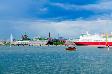 South harbor, SkyWheel, Russian Orthodox Uspenski Cathedral, in Helsinki, Finland
