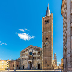 Fototapeta na wymiar View at the Duomo place with Cathedral of Assumption of the Blessed Virgin Mary in Parma - Italy