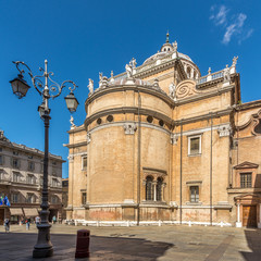 View at the Basilica of Santa Maria della Steccata in the streets of Parma in Italy