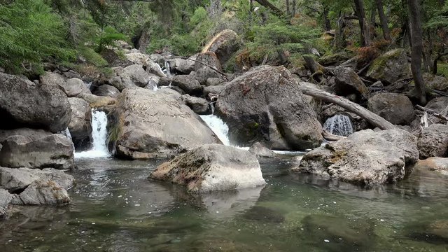Arroyo Grande waterfall near Quila Quina village at Lacar lake.  San Martin de los Andes, Patagonia, Neuquen, Argentina