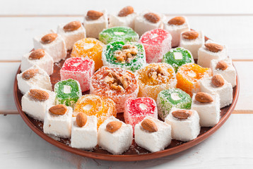 Turkish delight on a wooden table