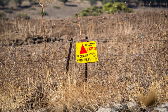 A sign warning about landing mine in Israel