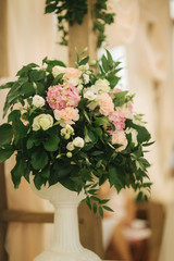 Decoration of flowers in the church on wedding ceremony