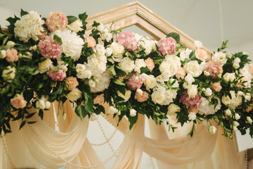 Decoration of flowers in the church on wedding ceremony