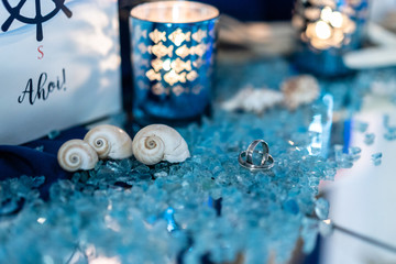 Juwelen, blaue Steine, Fische und Schnecken, Dekoration