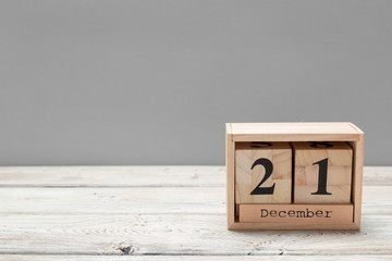 December 21. Day 21 of december month, calendar on white background. Winter time