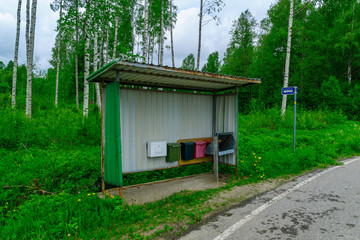 Naklejka premium Bus stop with mail boxes, Lakeland region, Finland