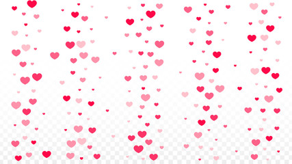 Hearts Confetti Falling Background. St. Valentine's Day pattern. Romantic Scattered Hearts Design Element. Love. Sweet Moment. Gift. Cute Element of Design for Sales or Celebration.