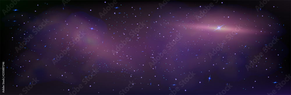 Poster wide vector illustration of space. space background with planets and stars. space exploration. gradi