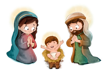 Ni&ntilde;o Jes&uacute;s con San Jos&eacute; y la Virgen Maria en el Portal de Bel&eacute;n