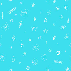 Collection of christmas festive decorations, modern flat design. Seamless pattern. Endless texture. Can be used for printed materials.  Winter holiday background. Hand drawn design elements. 