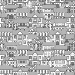 Set of Monochrome houses. Flat style Vector Seamless Pattern.