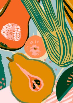 Pear Pumpkin Fennel and Apple Fresh Produce Illustration Delicious Vegetarian Food