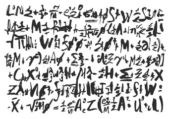 Calligraphic sheet with pseudo mathematical equations. Vector background made with ink brush