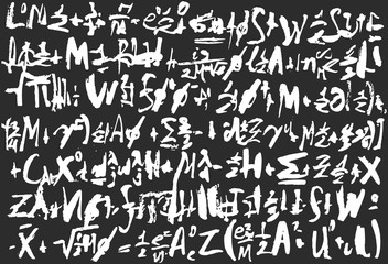 Calligraphic sheet with pseudo mathematical equations. Vector background made with ink brush