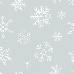 Fototapeta premium Collection of Christmas snowflakes, modern flat design. Seamless pattern. Endless texture. Can be used for printed materials. Winter holiday background. Hand drawn design elements. Festive card.