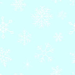 Fototapeta na wymiar Collection of Christmas snowflakes, modern flat design. Seamless pattern. Endless texture. Can be used for printed materials. Winter holiday background. Hand drawn design elements. Festive card.