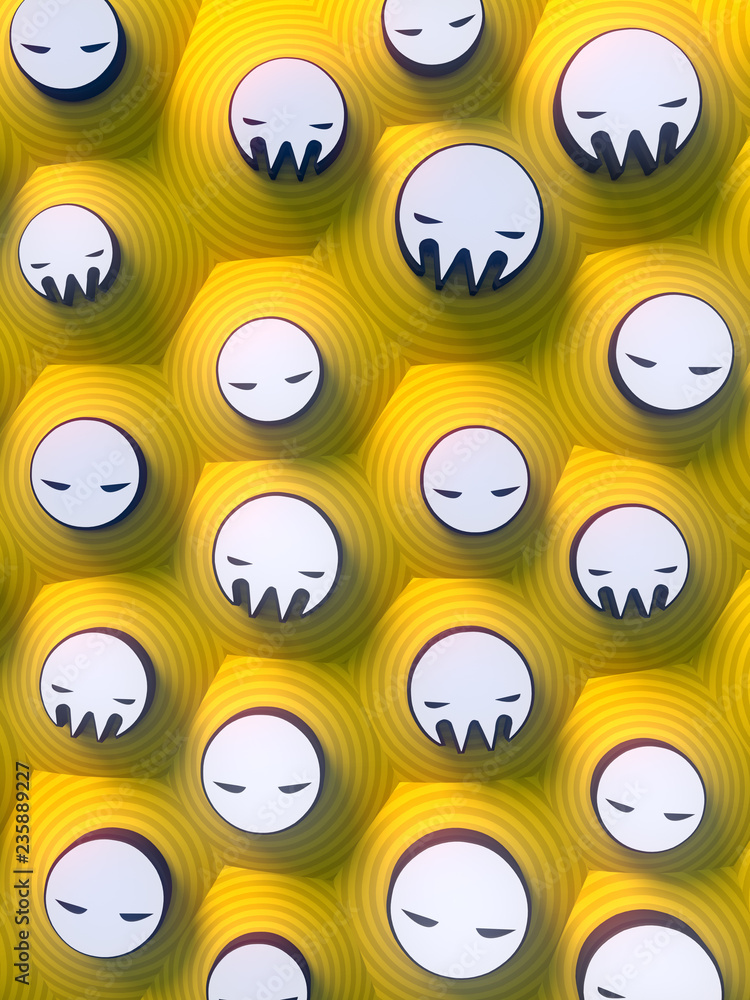 Aufkleber Abstract colored cartoon faces background 3d rendering. Colorful sign pattern. 3d rendering.