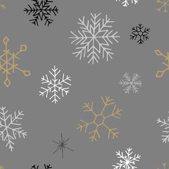 Collection of Christmas snowflakes, modern flat design. Seamless pattern. Endless texture. Can be used for printed materials.  Winter holiday background. Hand drawn design elements. Festive card.