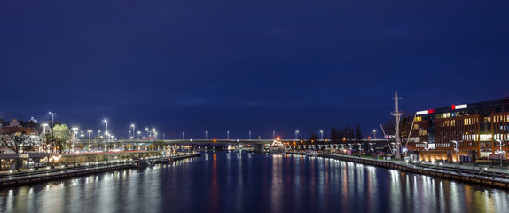 NIGHT RIVER - Port city of Szczecin by night
 - obrazy, fototapety, plakaty