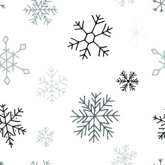 Collection of Christmas snowflakes, modern flat design. Seamless pattern. Endless texture. Can be used for printed materials.  Winter holiday background. Hand drawn design elements. Festive card.