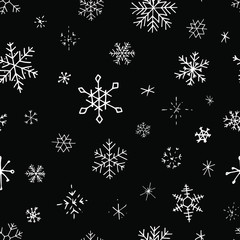 Collection of Christmas snowflakes, modern flat design. Seamless pattern. Endless texture. Can be used for printed materials.  Winter holiday background. Hand drawn design elements. Festive card.