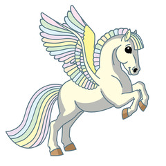 cartoon white pegasus. Magic winged pony horse . Isolated vector illustration for babies and little kids