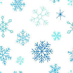 Collection of Christmas snowflakes, modern flat design. Seamless pattern. Endless texture. Can be used for printed materials.  Winter holiday background. Hand drawn design elements. Festive card.