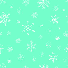 Collection of Christmas snowflakes, modern flat design. Seamless pattern. Endless texture. Can be used for printed materials.  Winter holiday background. Hand drawn design elements. Festive card.