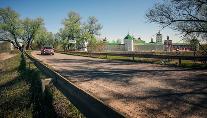 Fototapeta na wymiar view of Peshnoshsky monastery under the clear blue sky