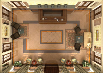 hall, hotel lobby, interior visualization, 3D illustration