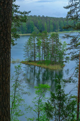 Obraz premium Landscape of lakes and forest along the Punkaharju ridge