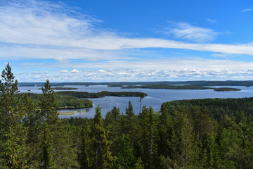 Pine trees and islands surround Lake P&auml;ij&auml;nne, the second largest lake in Finland.