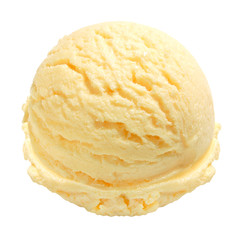 Vanilla ice cream scoop side view isolated on white background