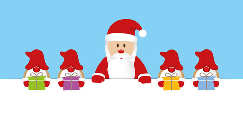 santa claus and his helper gnome with gifts christmas cartoon vector illustration EPS10