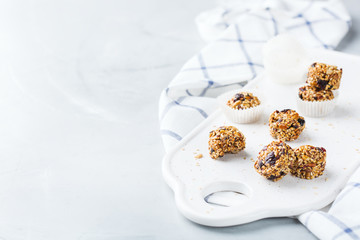 Fototapeta na wymiar Handmade protein energy balls, superfood healthy snack